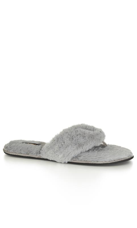 Plus Size  Evans Grey Faux Fur Flip Flop Slipper
