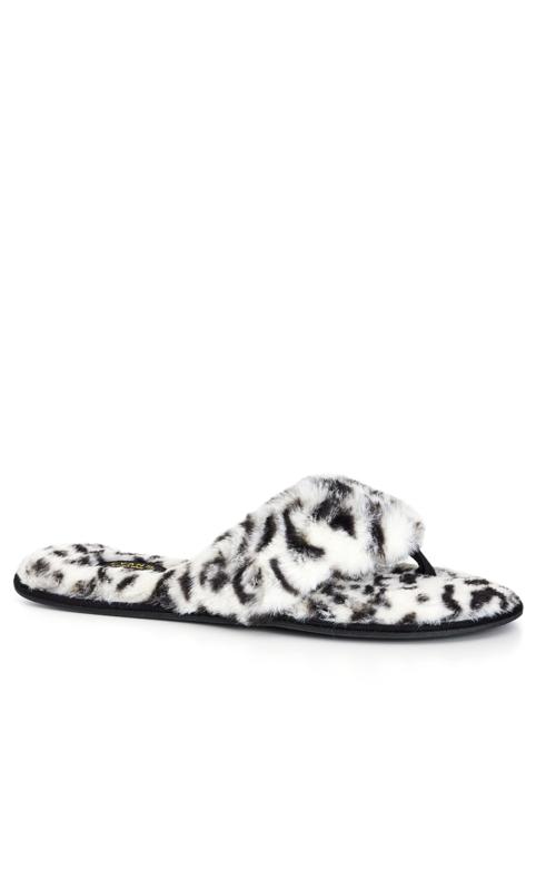 Plus Size  Evans White Leopard Print Faux Fur Flip Flop Slipper