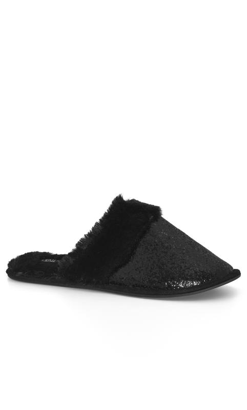 Plus Size  Evans Black Sequin Mule Slippers