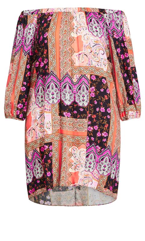 Evans Pink Paisley Floral Print Bardot Tunic Dress 6