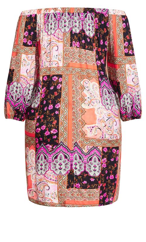 Evans Pink Paisley Floral Print Bardot Tunic Dress 7
