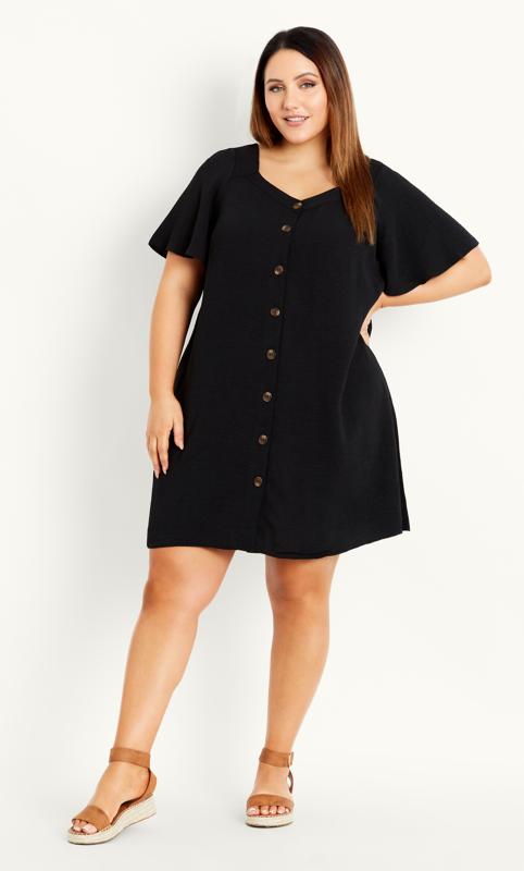 Plus Size  Evans Black Button Through Mini Dress