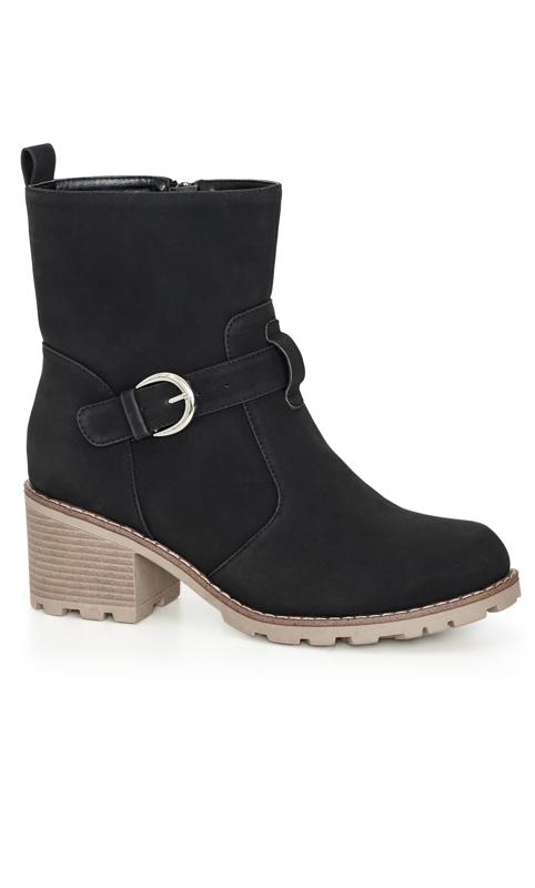 Evans Black Faux Suede Buckle & Heeled Boots 1
