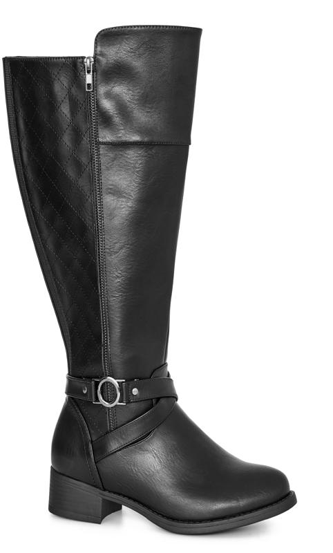 Evans Black WIDE FIT Quilted Buckle Knee High Boots 1