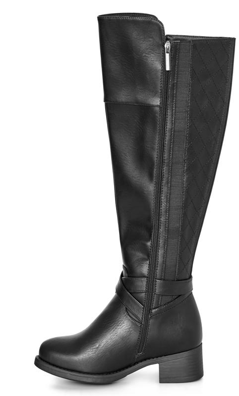 Evans Black WIDE FIT Quilted Buckle Knee High Boots 4