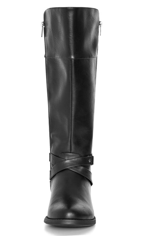 Evans Black WIDE FIT Quilted Buckle Knee High Boots 5