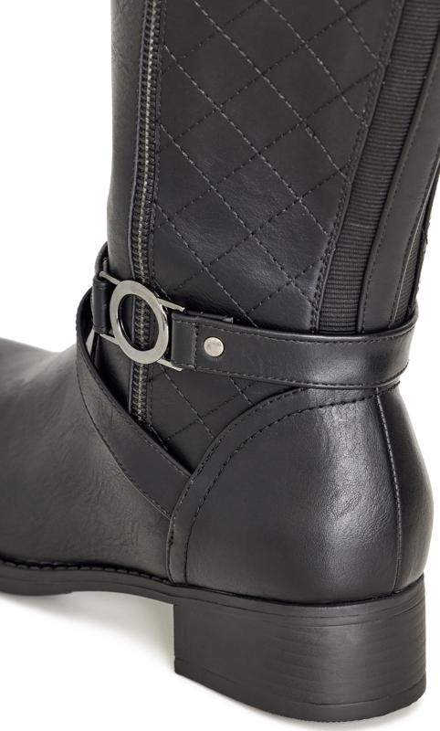 Evans Black WIDE FIT Quilted Buckle Knee High Boots 7
