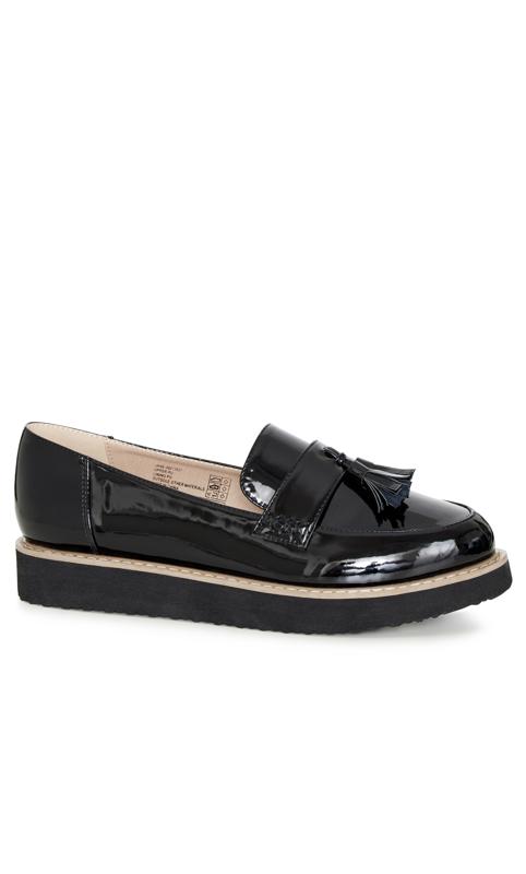  Grande Taille Evans WIDE FIT Black Patent Tassell Loafers