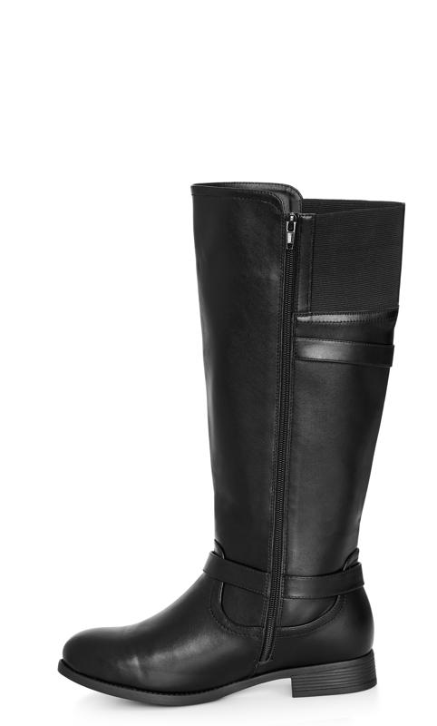 Evans Black WIDE FIT Faux Leather Buckle Detail Knee Hight Boots 4