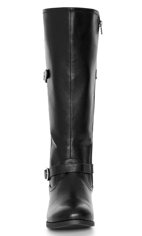 Evans Black WIDE FIT Faux Leather Buckle Detail Knee Hight Boots 5