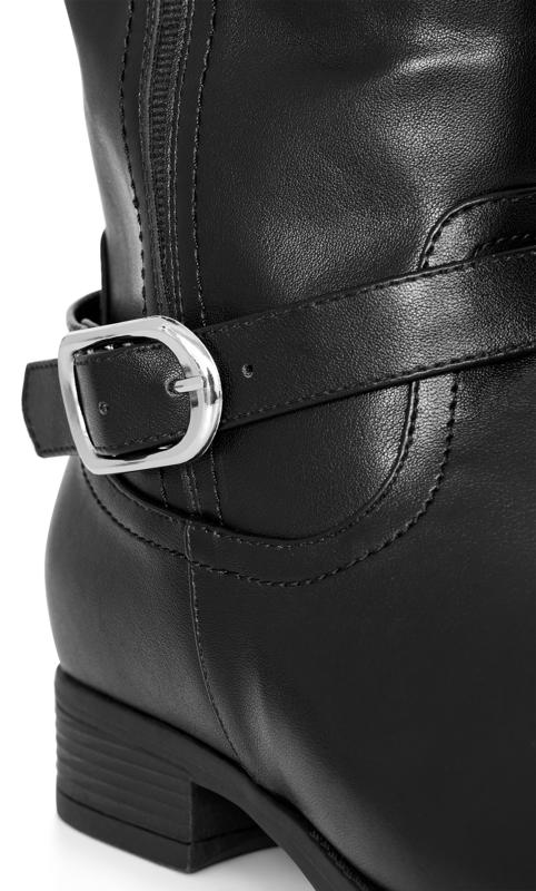 Evans Black WIDE FIT Faux Leather Buckle Detail Knee Hight Boots 7