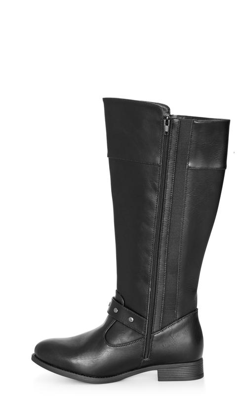 Evans Black Faux Leather Zip Knee High Boots 4