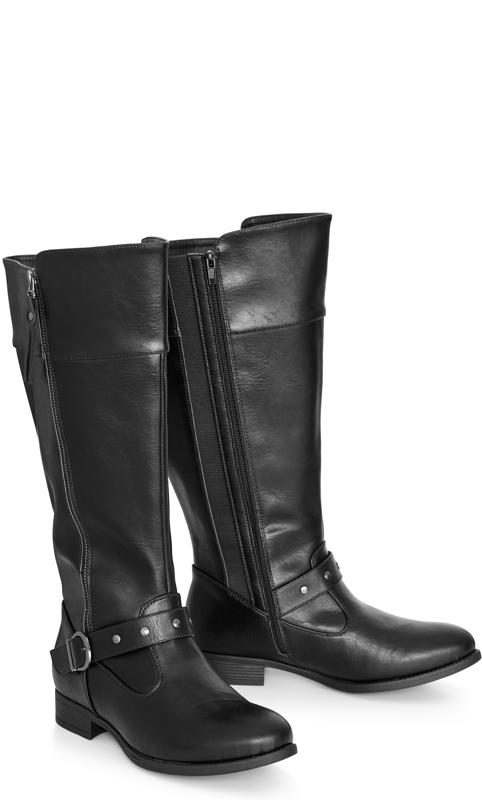 Evans Black Faux Leather Zip Knee High Boots 6
