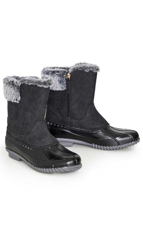 Evans WIDE FIT Black Faux Fur Lined Embroided Snow Boots 6
