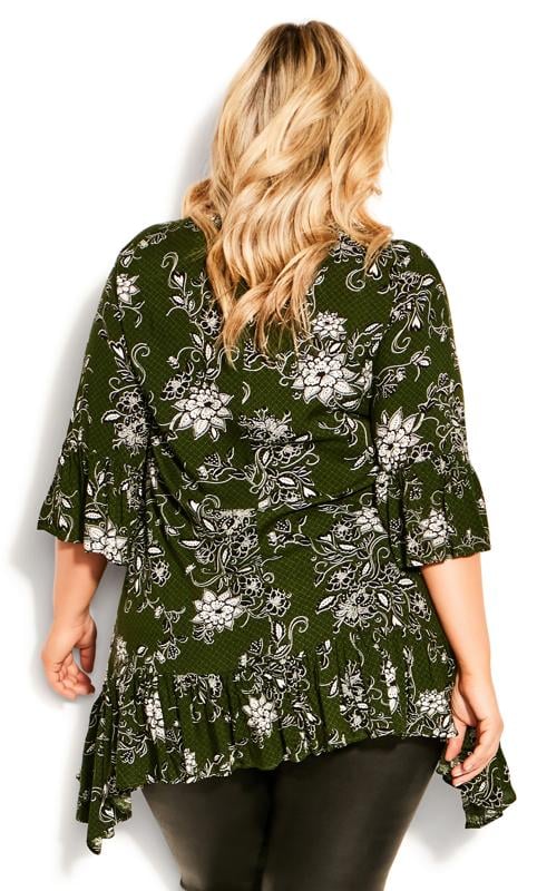 Evans Green Floral Print Frill Hem Top 3