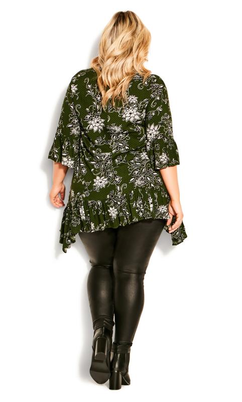 Evans Green Floral Print Frill Hem Top 4