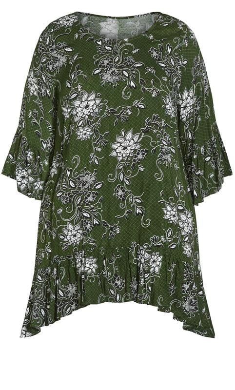 Evans Green Floral Print Frill Hem Top 5