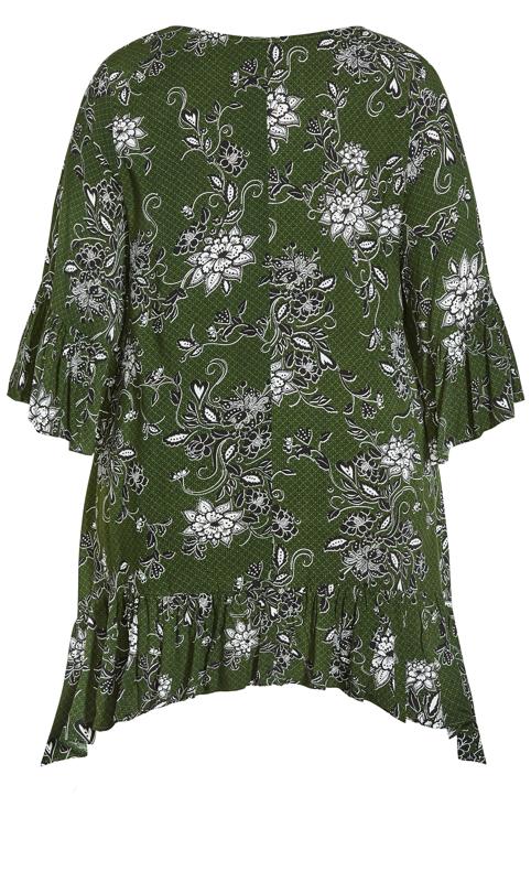 Evans Green Floral Print Frill Hem Top 6