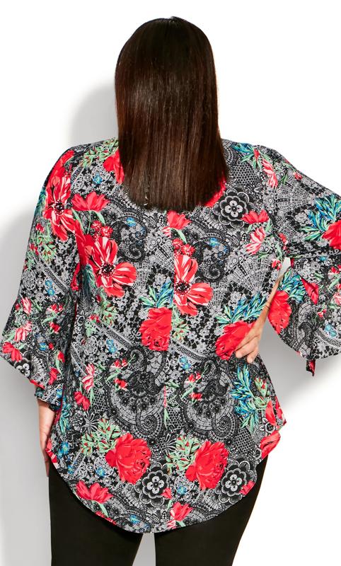 Evans Grey & Red Floral & Paisley Print Frill Smock Top 4