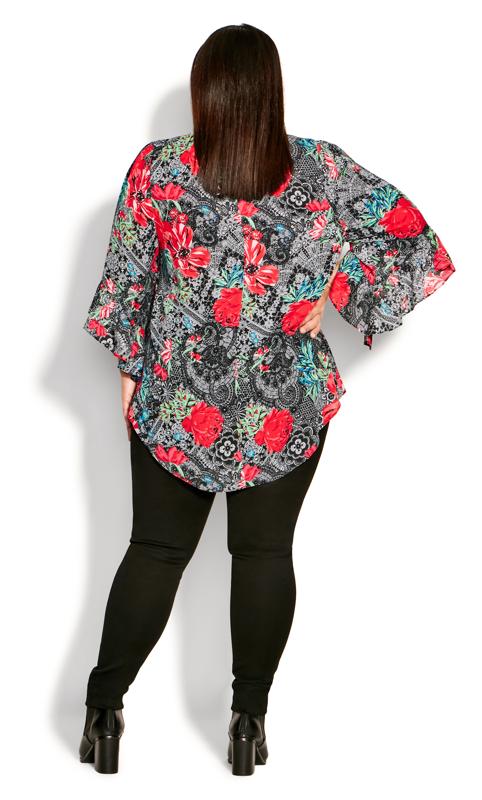 Evans Grey & Red Floral & Paisley Print Frill Smock Top 5