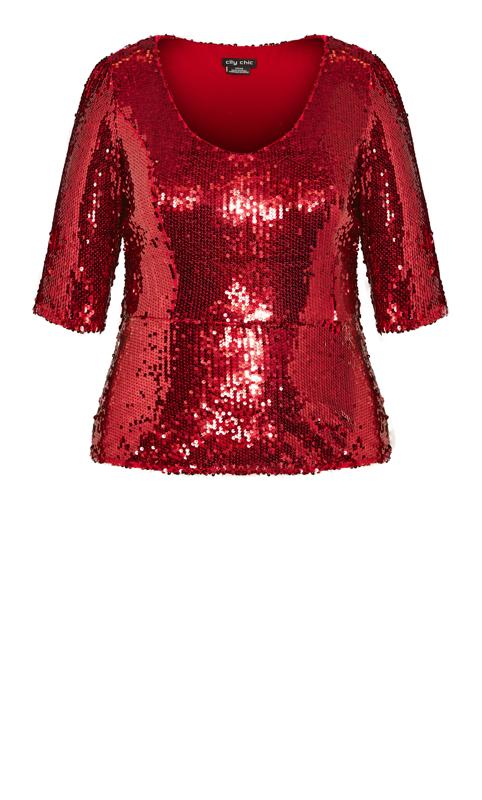 Sequin Long Sleeve Plus Size Top in Red – Urspirit Shop