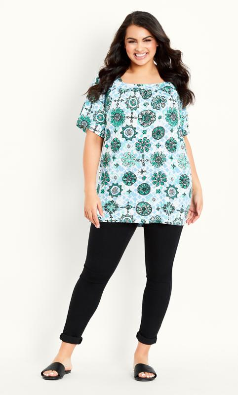 Paisley Tile Square Neck Green Top 4