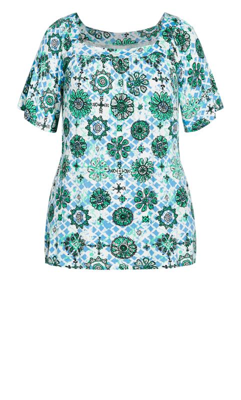 Paisley Tile Square Neck Green Top 6