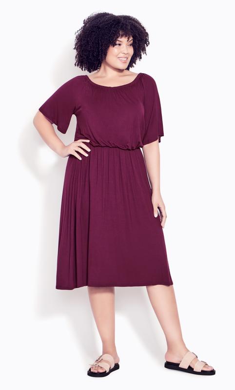 Plus Size  Evans Purple Plain Bardot Dress