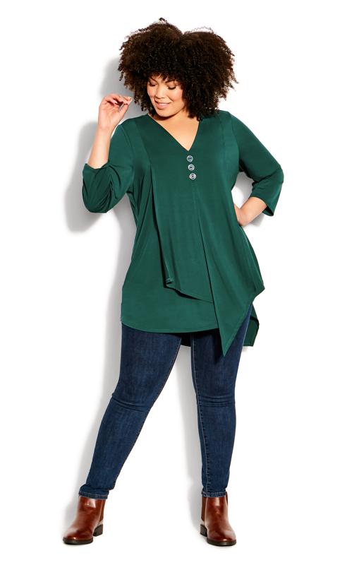 Sadie V-Neck Button Front 3/4 Sleeve Ivy Green Tunic  1