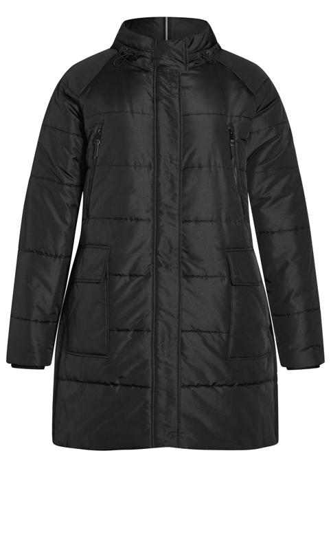 Padded Longline Hooded Black Coat 7