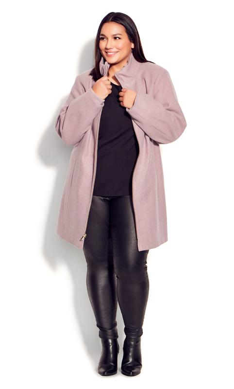 Plus Size  Evans Purple Faux Wool Zip Coat