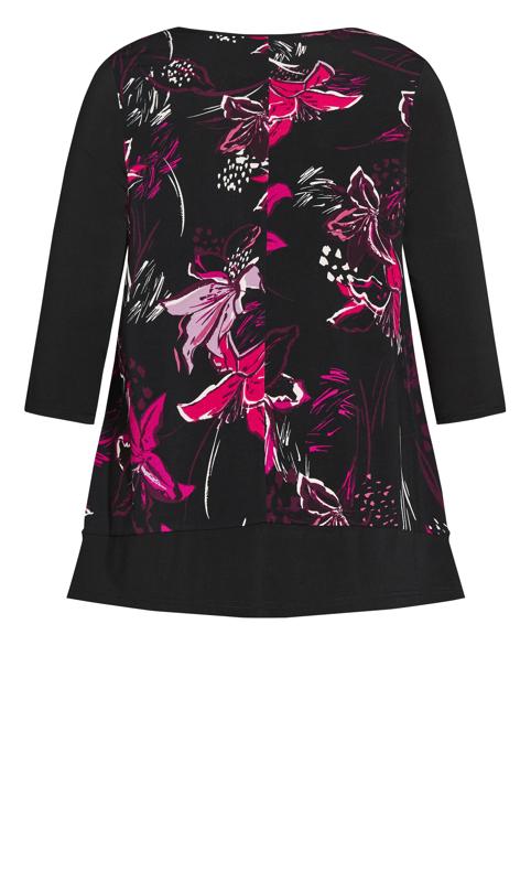Evans Black & Pink Floral Print Panel Long Sleeve Top 6