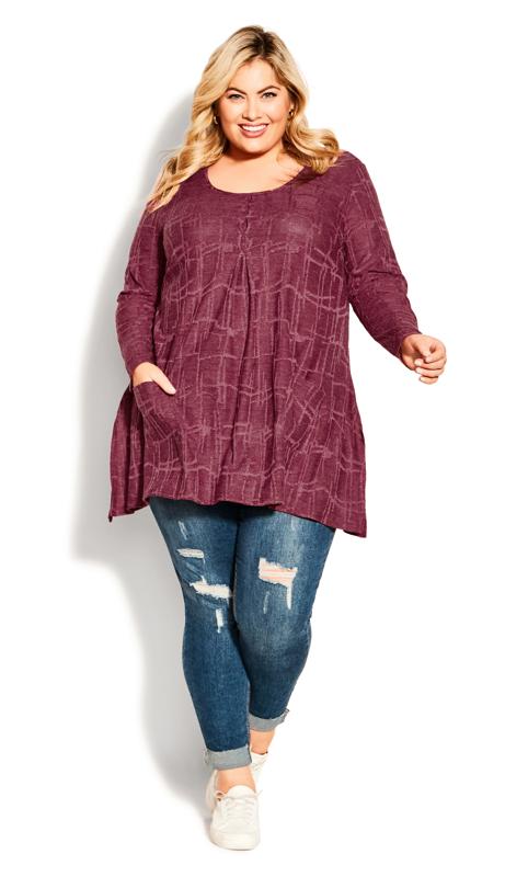 Evans Burgundy Red Textured Tunic Top 3