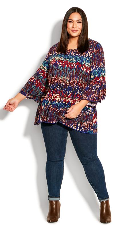 Plus Size  Avenue Blue & Red Abstract Printed Tunic
