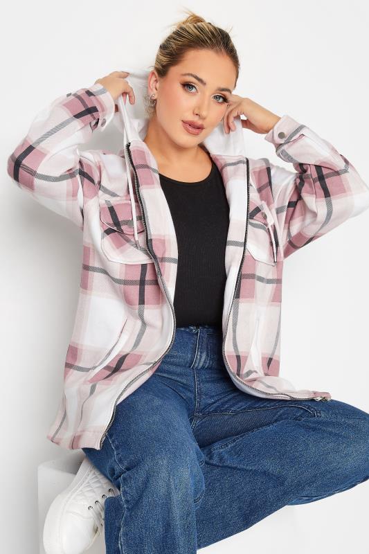 Plus Size Pink Check Sweat Shacket | Yours Clothing 4
