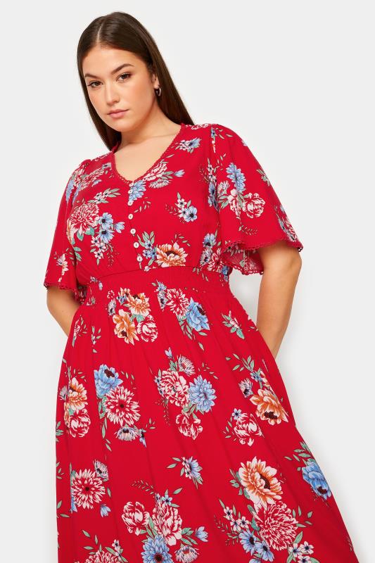 YOURS Plus Size Red Floral Print High Low Midi Dress | Yours Clothing 5