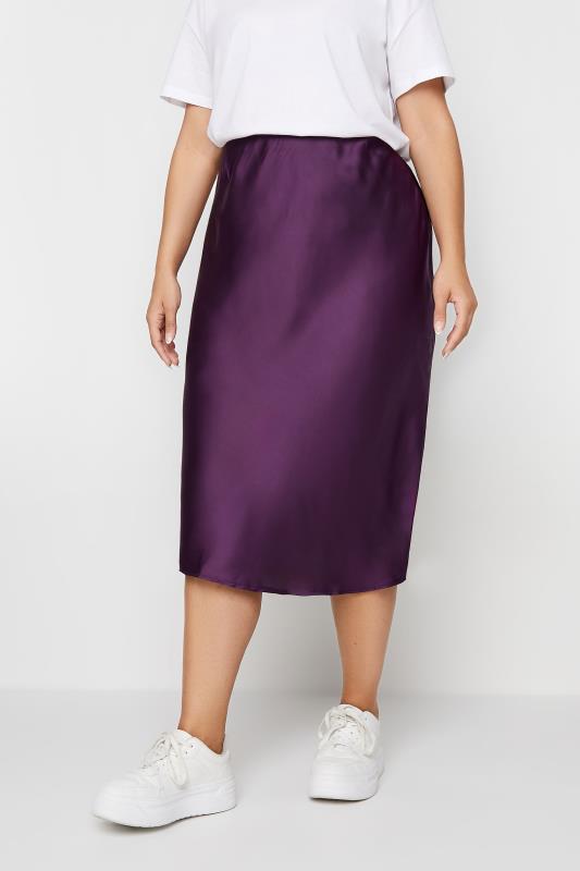 YOURS Plus Size Purple Satin Midi Skirt | Yours Clothing 1