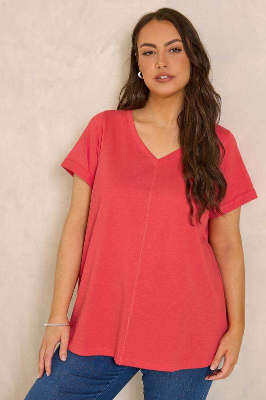 EVANS 2 Pack Plus Size Red & Navy Blue Cotton T-Shirts | Evans 1