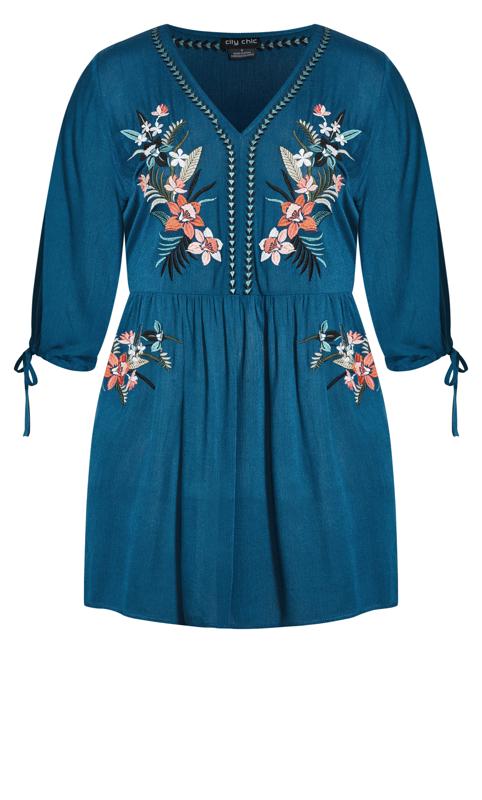 Dreamy Embroidered Blue Sleeved Dress 3