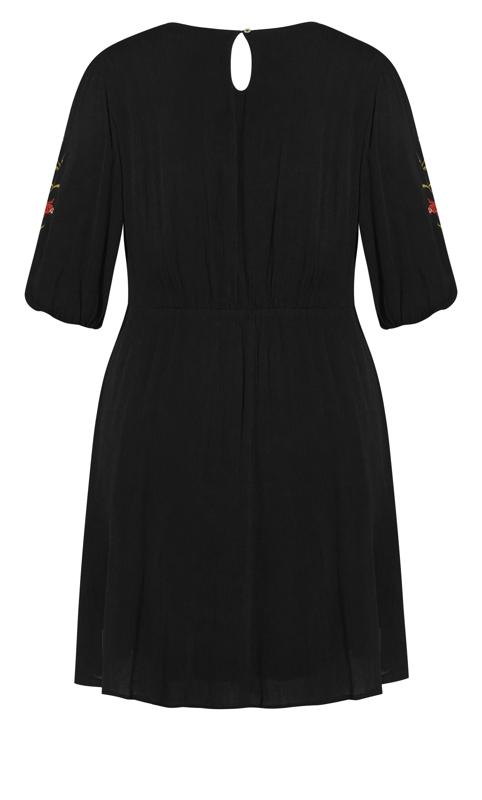 Goddess Embroidered Puff Sleeve Black Dress 5
