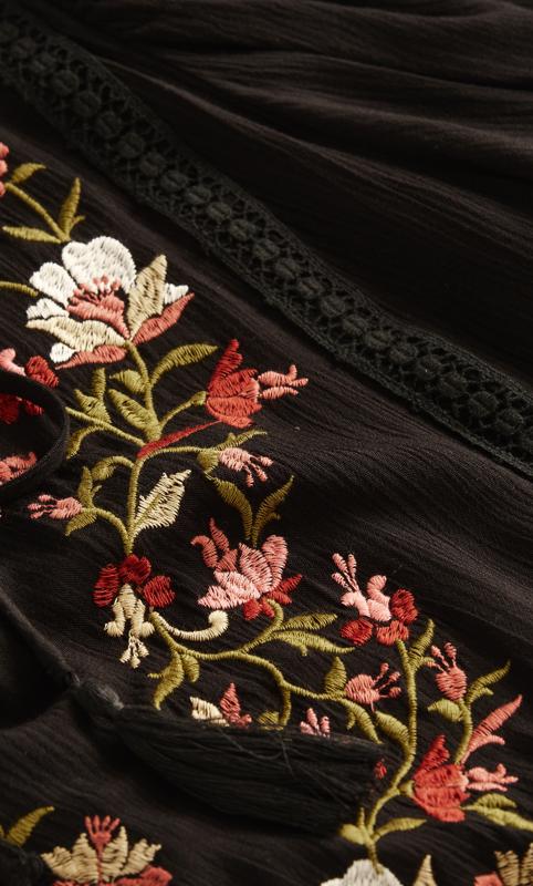 Goddess Embroidered Puff Sleeve Black Dress 6