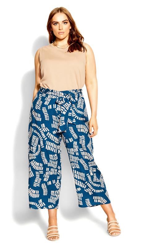 Evans Blue Abstract Cropped Wide Leg Trousers 2
