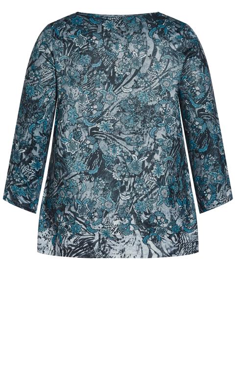 Evans Blue Paisley Abstract Print Long Sleeve Top 6