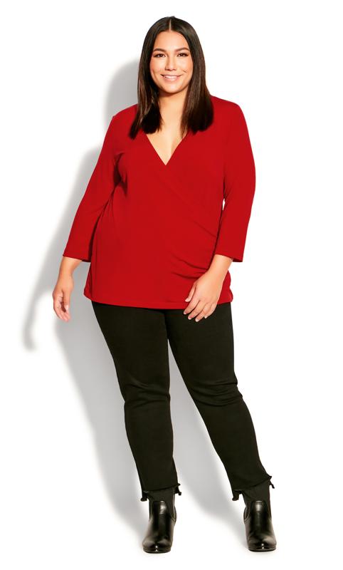 Evans Bright Red Long Sleeve Wrap Top 3