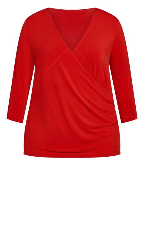Evans Bright Red Long Sleeve Wrap Top 6