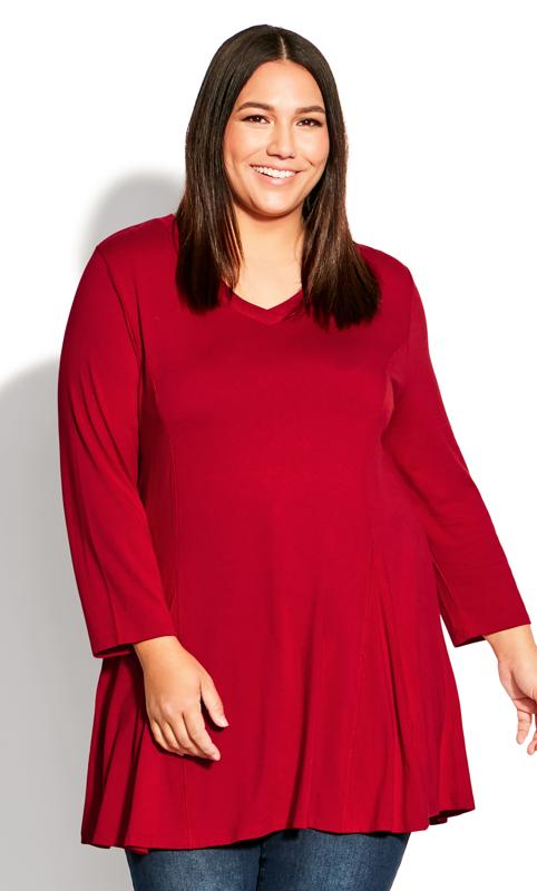 Evans Red V-Neck Tunic Top 2