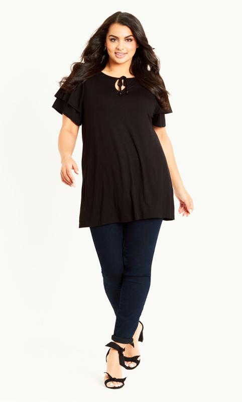 Double Frill Sleeve Black Top 1