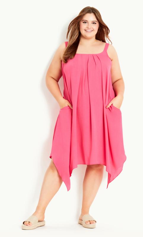 Plus Size  Evans Hot Pink Hanky Hem Midi Dress