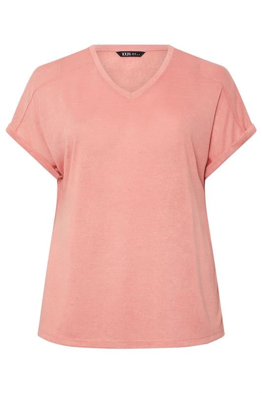 YOURS Plus Size Pink Linen Look T-Shirt | Yours Clothing 5
