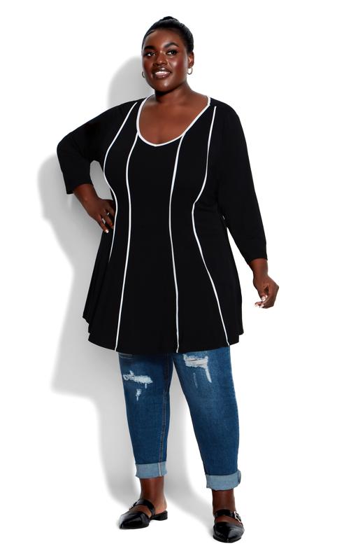 Evans Black Piped Detail Tunic Top 1